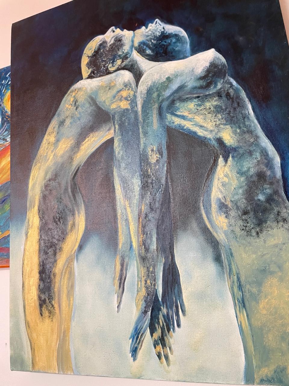 El Abrazo Dorado — óleo sobre lienzo por Susy