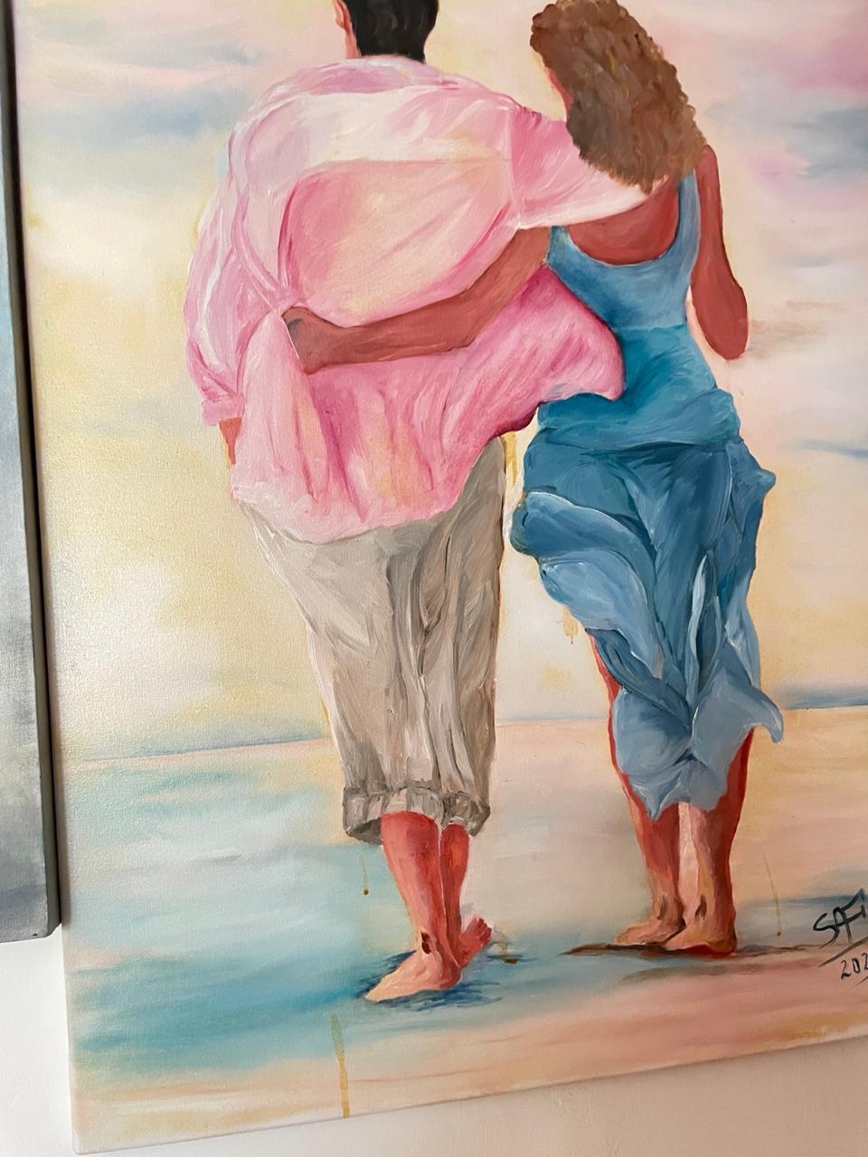 Caminata en la Playa — óleo sobre lienzo por Susy